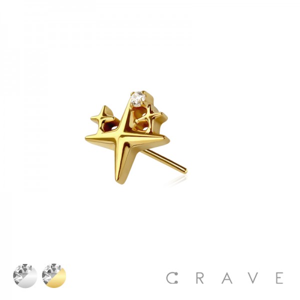 316L SURGICAL STEEL THREADLESS PUSH IN CZ MULTI STAR TOP PART